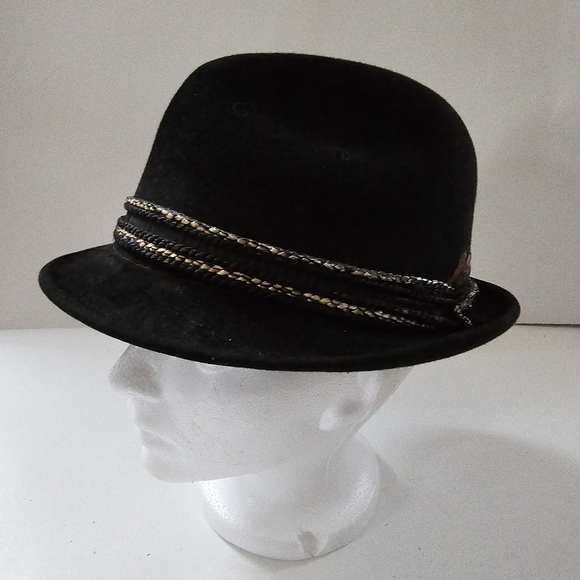 Vintage Mallory felt fedora black hat 1950s-1960s Retro style - Picture 2 of 15
